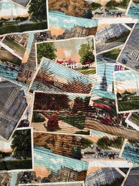 Vintage Travel Postcard Scrap Quality Quilt Cotton Fabric Robert Kaufan #36